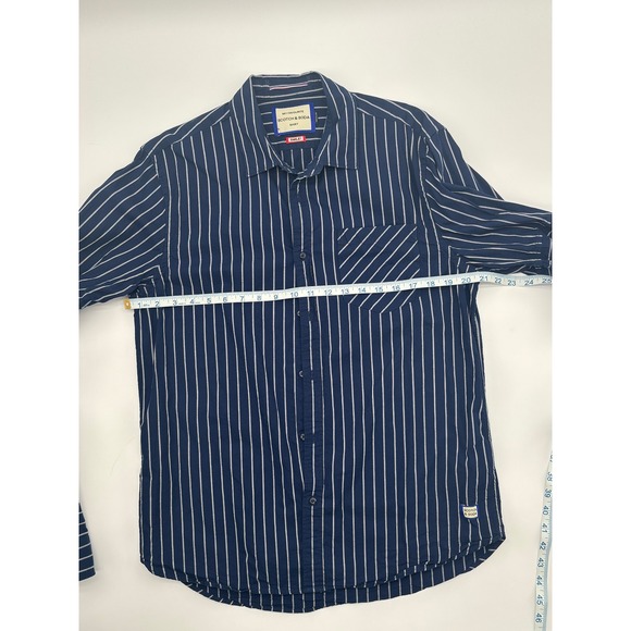 Scotch & Soda Mens Navy Blue White Striped Long Sleeve Button Down Shirt Regular - Picture 5 of 10